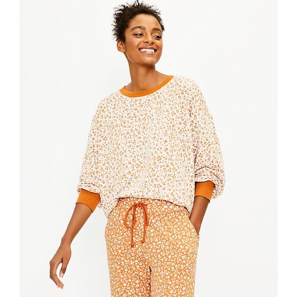 [Lou & Grey] Flower Cozy Cotton Terry Sweatshirt Long Sleeve Crew Neck Sz Medium - Picture 1 of 11